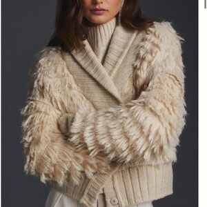 Anthropologie Cream Shaggy Cardigan